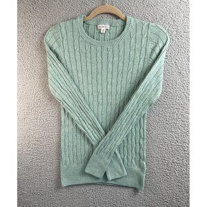 Merona Sweater Womens Size Small Green Ribbed Stretch Long Sleeve Pullover